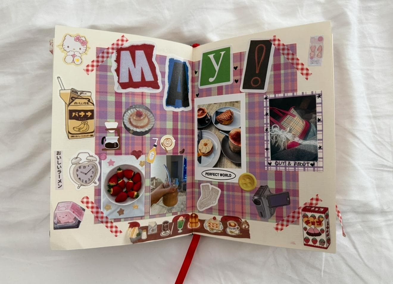 A scrapbook spread filled with photos, stickers and handwritten details